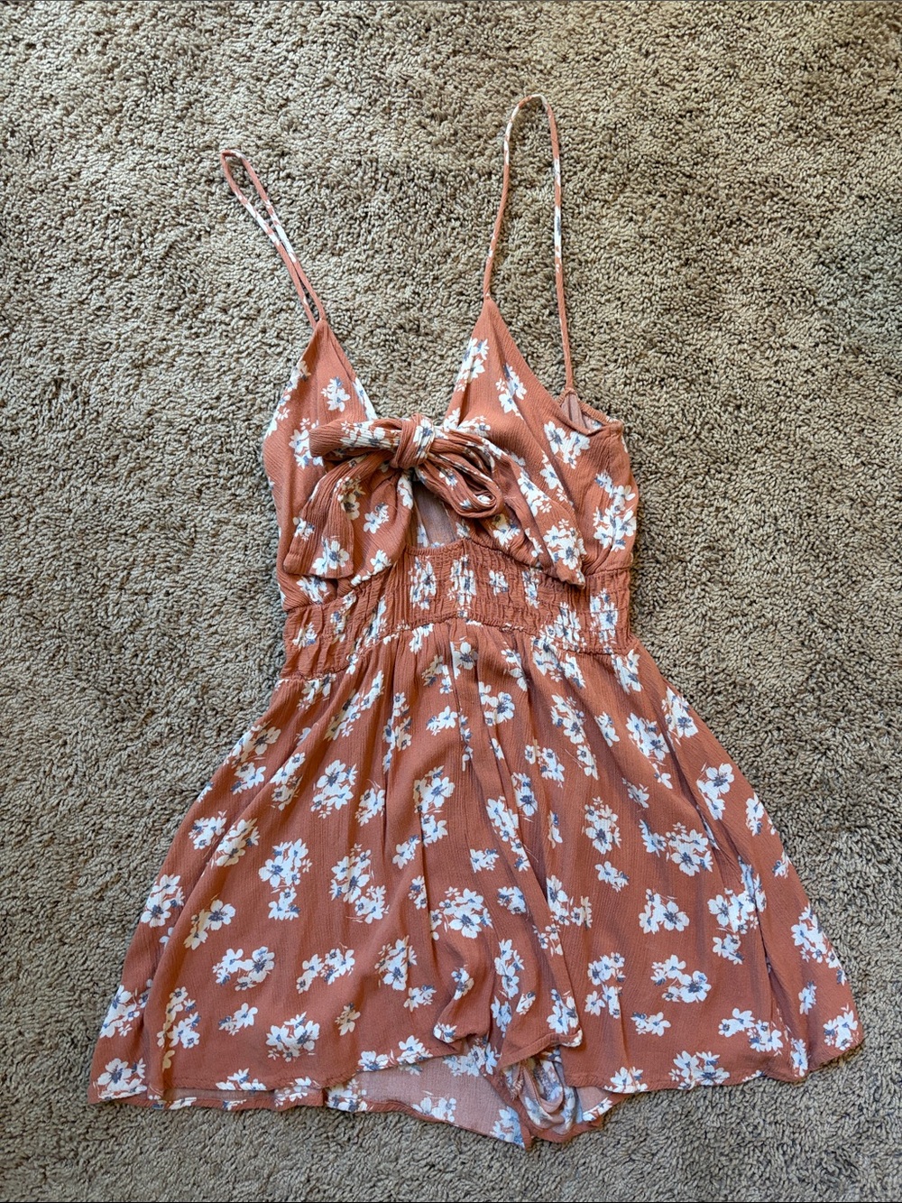 Papaya Rust Floral Tie-Front Romper